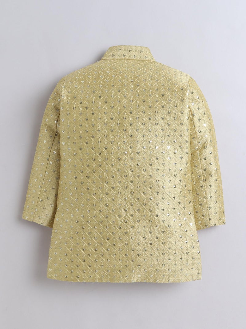 AHHAAAA Boy's Ethnic Cotton Silk Blend Nehru Modi Jacket Kurta & Pyjama Set for Boys|Sequin Embellished Ethnic Set|Ideal for any Festivals/Weddings Occasion|Green, 5-6 Years| - Image 5