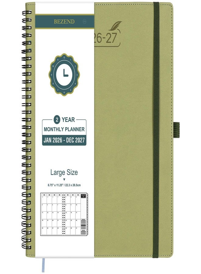 BEZEND Monthly Planner 2026-2027 (Spiral-8.5" x 11") 2 Year Calendar Book with Note Pages - Jan 26 to Dec 27-120 GSM Paper, Inner Pockets, Laminated Tabs, Vegan Leather Softcover - Kiwi - Image 1