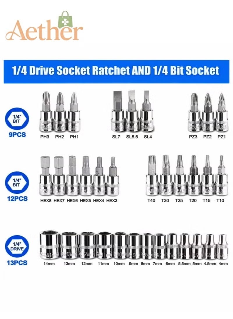 AETHER Mechanic Tools Kit for Automotive Repair, 46 Pieces, Heavy-Duty Hand Tools Set with Durable Carry Case, 32×19.5×18 cm, Black - Image 4