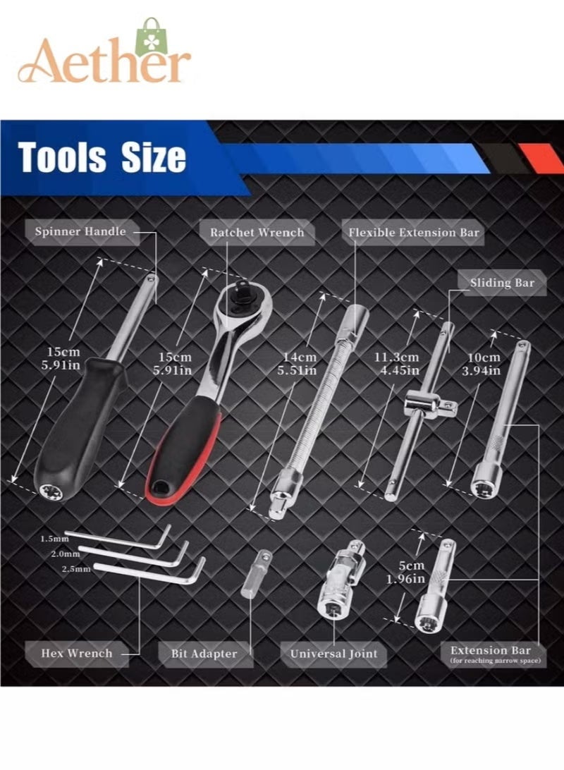 AETHER Mechanic Tools Kit for Automotive Repair, 46 Pieces, Heavy-Duty Hand Tools Set with Durable Carry Case, 32×19.5×18 cm, Black - Image 5