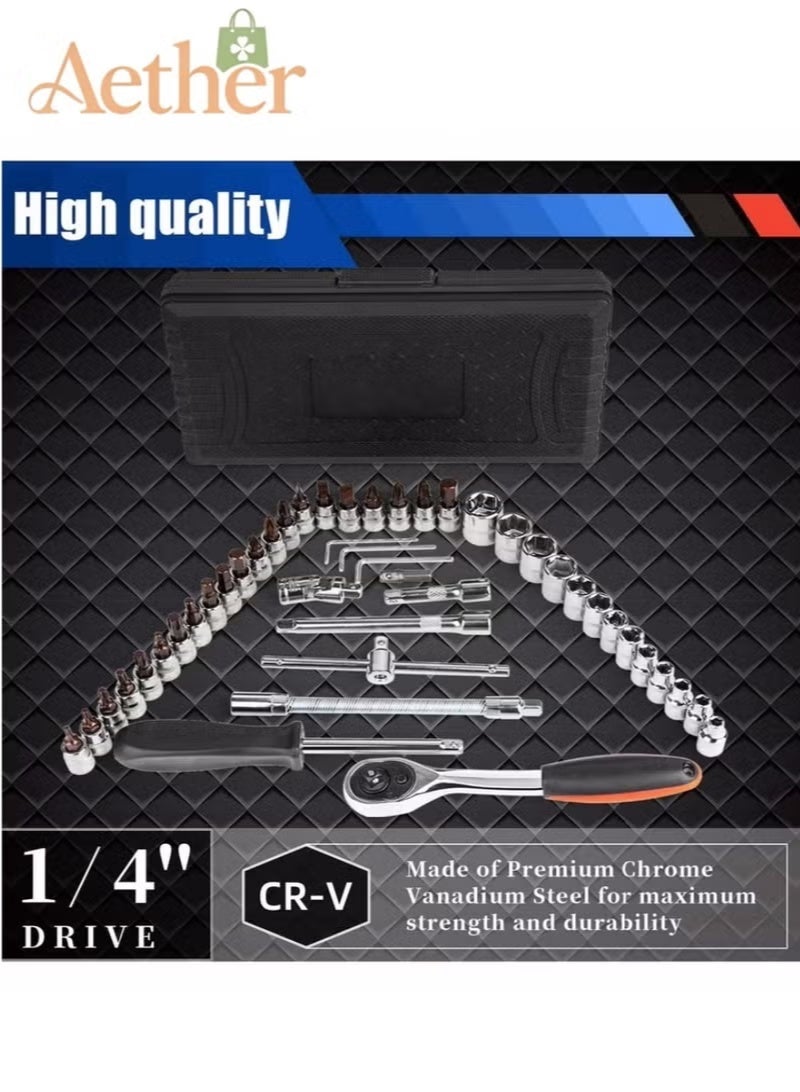 AETHER Mechanic Tools Kit for Automotive Repair, 46 Pieces, Heavy-Duty Hand Tools Set with Durable Carry Case, 32×19.5×18 cm, Black - Image 2