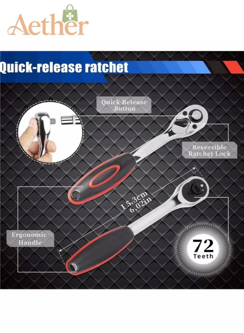 AETHER Mechanic Tools Kit for Automotive Repair, 46 Pieces, Heavy-Duty Hand Tools Set with Durable Carry Case, 32×19.5×18 cm, Black - Image 3