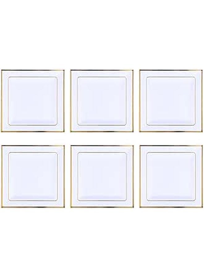 6pcs Square Plastic Dinner Plates 7 5 Inch Gold Rim Serving Tray Set For Home Restaurant - Image 1