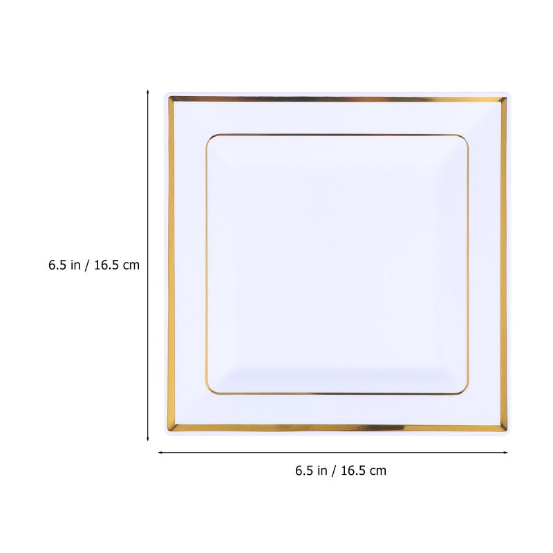 6pcs Square Plastic Dinner Plates 7 5 Inch Gold Rim Serving Tray Set For Home Restaurant - Image 3