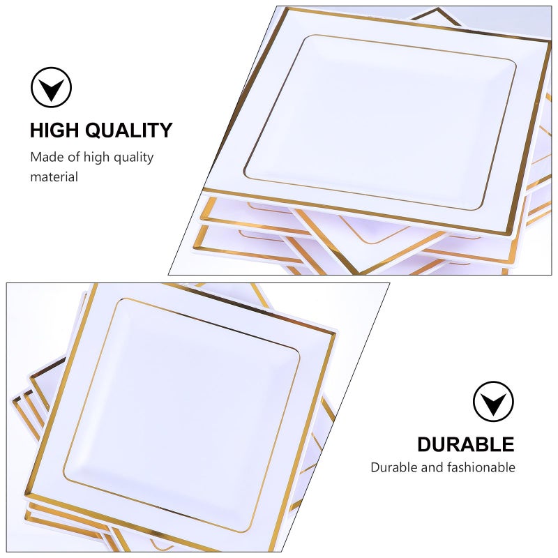 6pcs Square Plastic Dinner Plates 7 5 Inch Gold Rim Serving Tray Set For Home Restaurant - Image 5