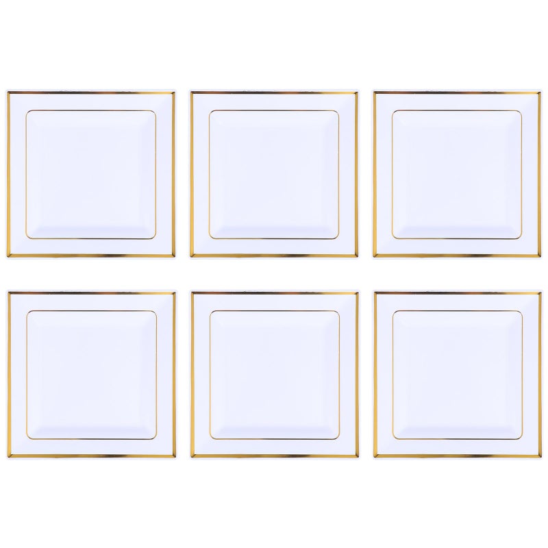 6pcs Square Plastic Dinner Plates 7 5 Inch Gold Rim Serving Tray Set For Home Restaurant - Image 2