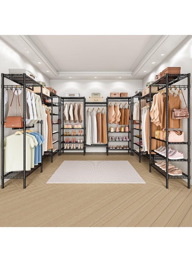 Forthcan Heavy Duty Freestanding Clothes Rack, Large Wardrobe Closet Organizer with Shoe Rack, Hanging Rod, and Adjustable Shelf (Black) - Image 4