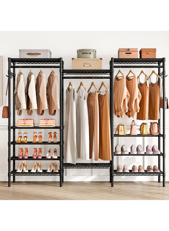 Forthcan Heavy Duty Freestanding Clothes Rack, Large Wardrobe Closet Organizer with Shoe Rack, Hanging Rod, and Adjustable Shelf (Black) - Image 3
