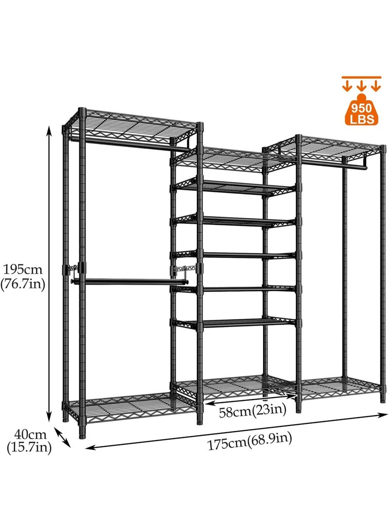 Forthcan Heavy Duty Freestanding Clothes Rack, Large Wardrobe Closet Organizer with Shoe Rack, Hanging Rod, and Adjustable Shelf (Black) - Image 2