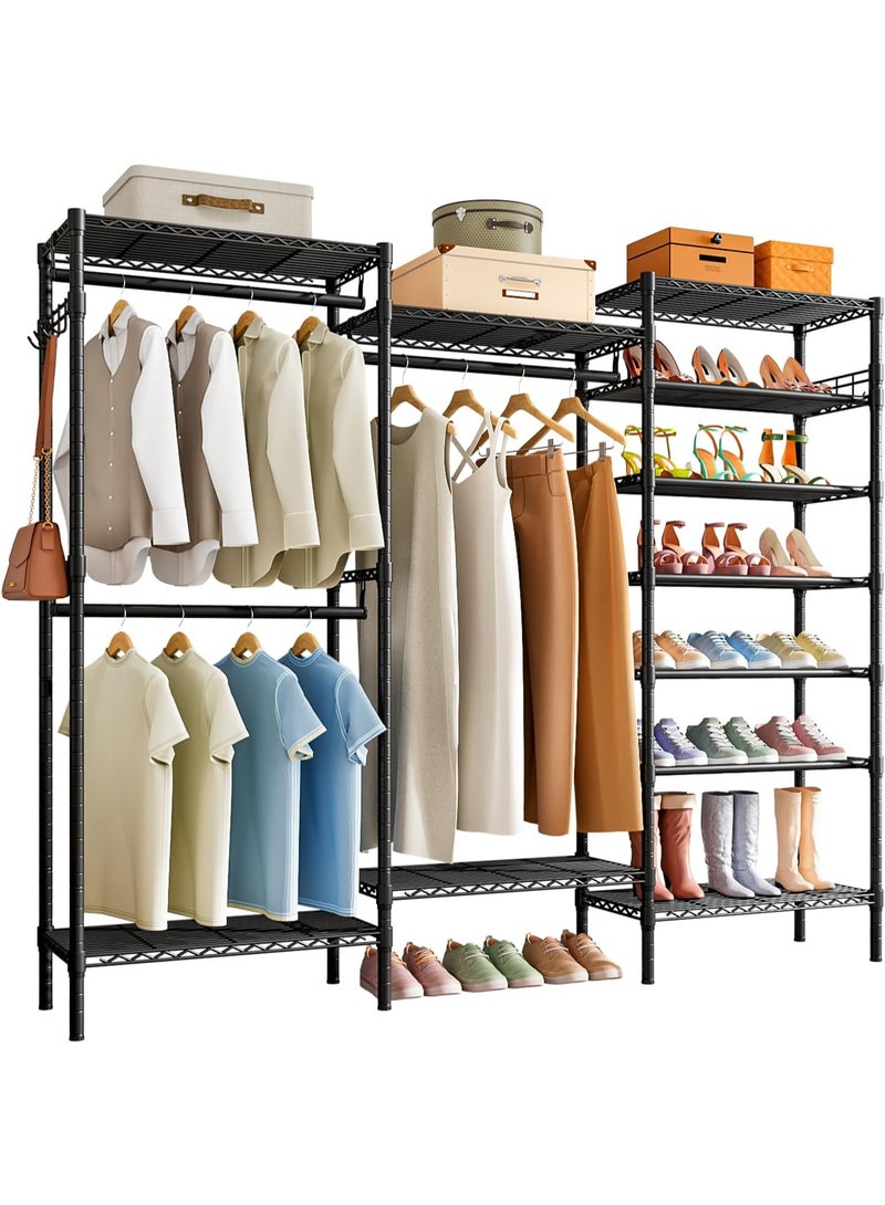 Forthcan Heavy Duty Freestanding Clothes Rack, Large Wardrobe Closet Organizer with Shoe Rack, Hanging Rod, and Adjustable Shelf (Black) - Image 1