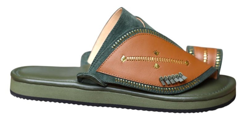 Embroidered Italian Natural Leather Arabic Sandal For Men, Handmade Men's Traditional Sandals With Comfortable Sole, Elegant Embroidered Detailing Casual Arabic Sandals For Everyday Wear. - Image 1
