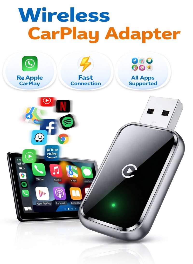 Wireless CarPlay Adapter for iPhone – Convert OEM Wired CarPlay to Wireless | Plug & Play USB Dongle | Compatible with iOS 10+ | Not for Android Auto - Image 1