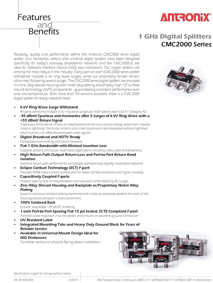 Antronix Cable Modem & MOCA Premium Coaxial 2-Way Splitter Ideal for Bidirectional RG-6 RG-59 Communications - Image 3