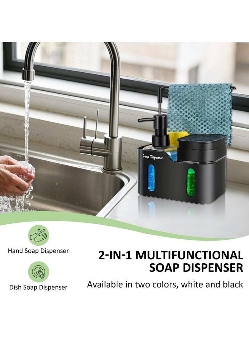 UrbanEssentia Hand & Dish Soap Dispenser Set with Sponge Holder & Towel Rack – 4-in-1 Dual Soap Pump Dispenser for Kitchen Countertop and Sink Organization & Storage. (Black) - Image 5