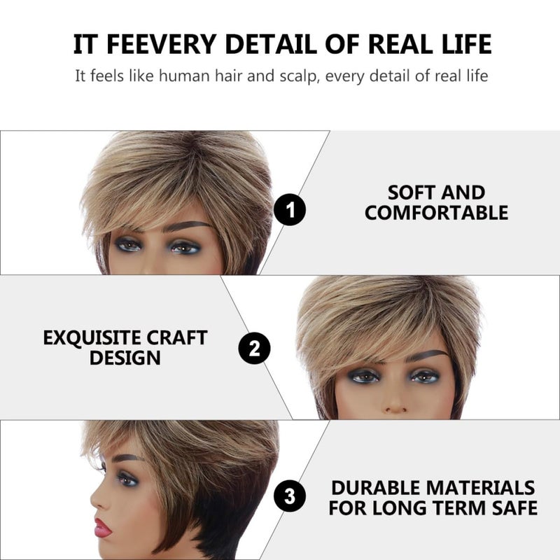 FAVOMOTO Short Tilted Bang Wig for Women, Synthetic Short Hairpiece with Angled Fringe, Party Wig Hair Accessory for Daily Wear and Costume - Image 3