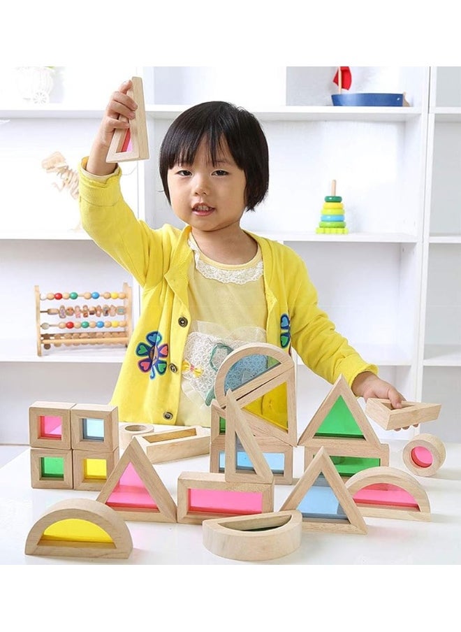 Agirlgle Agirlgle Wood Building Blocks Set for Kids 24 Pcs Rainbow Stacker Stacking Game Construction Toys Set Preschool Colorful Learning Educational Toys - Geometry Wooden Blocks for Boys & Girls  - Image 3