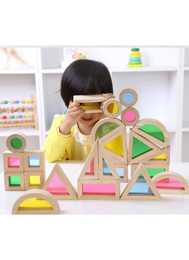 Agirlgle Agirlgle Wood Building Blocks Set for Kids 24 Pcs Rainbow Stacker Stacking Game Construction Toys Set Preschool Colorful Learning Educational Toys - Geometry Wooden Blocks for Boys & Girls  - Image 4