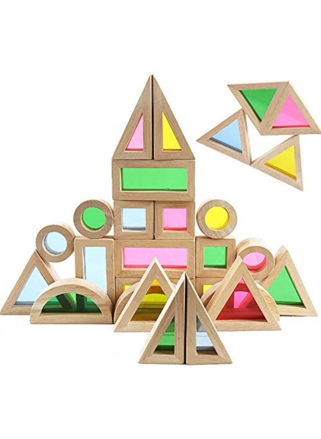 Agirlgle Agirlgle Wood Building Blocks Set for Kids 24 Pcs Rainbow Stacker Stacking Game Construction Toys Set Preschool Colorful Learning Educational Toys - Geometry Wooden Blocks for Boys & Girls  - Image 2