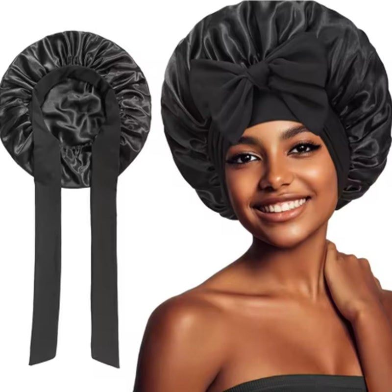 Satin Sleep Cap: Black Protective Headwear - Soft Hair Bonnet for Curly Hair Care - Image 5