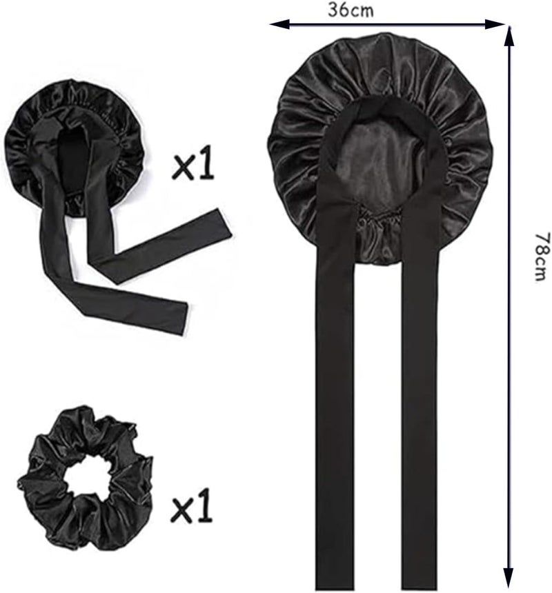 Satin Sleep Cap: Black Protective Headwear - Soft Hair Bonnet for Curly Hair Care - Image 3