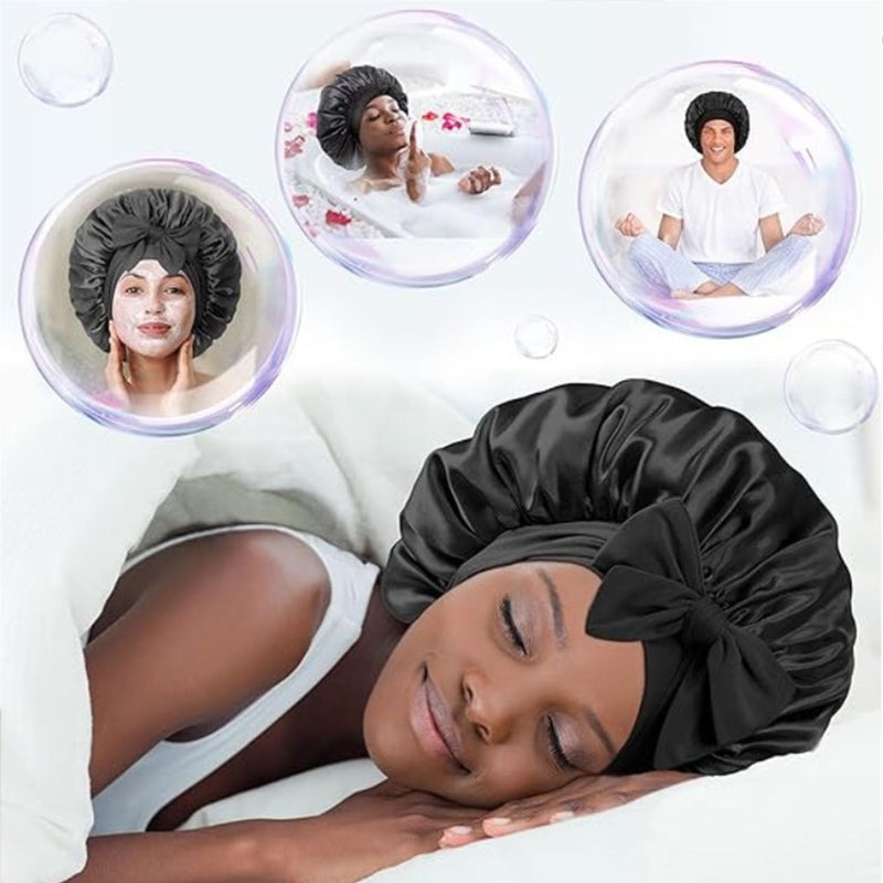 Satin Sleep Cap: Black Protective Headwear - Soft Hair Bonnet for Curly Hair Care - Image 4