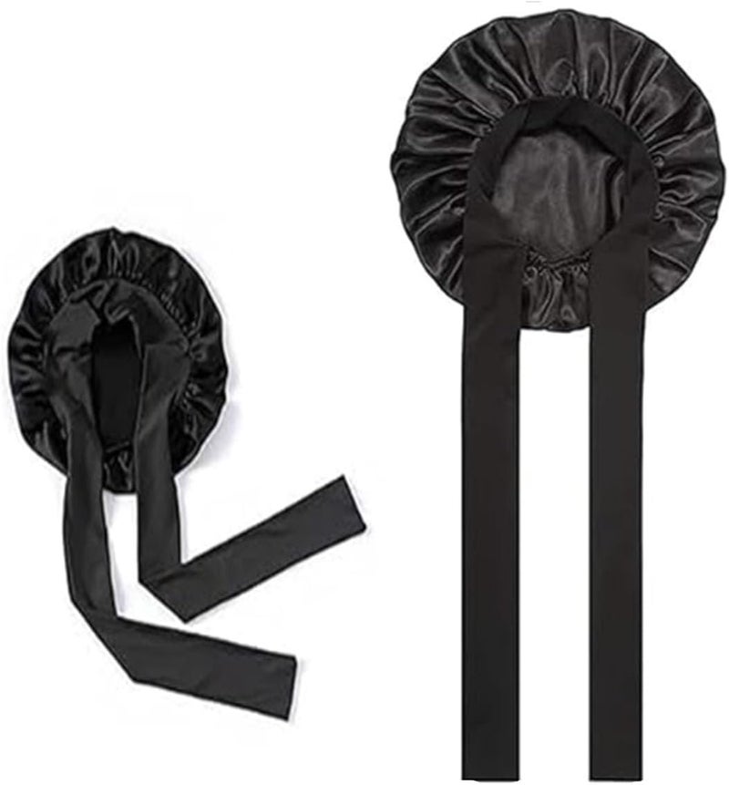 Satin Sleep Cap: Black Protective Headwear - Soft Hair Bonnet for Curly Hair Care - Image 1