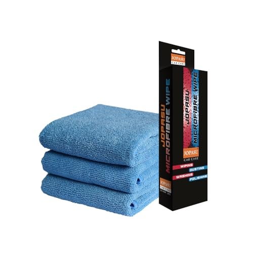 JOPASU Microfibre Cloth 320 GSM (Set of 3, Blue) (40x40 cms) for Cleaning, Polishing, Washing, Detailing of Cars, Bikes, Kitchen & Home Appliances - Image 2