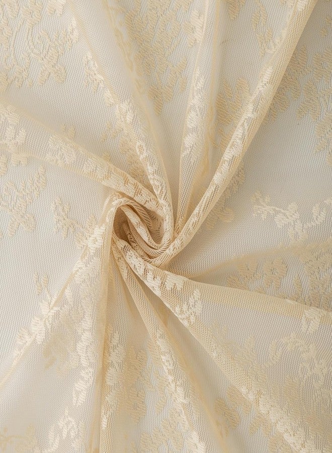 YJ YANJUN Beige Lace Cafe Curtains 30 inch Length Short Vintage Kitchen Curtains 2 Panles,Light Filtering Sheer Tiers, Rod Pocket, Small Window Drapes for Bathroom Laundry Room Kitchen Each 26x30 Inch - Image 4