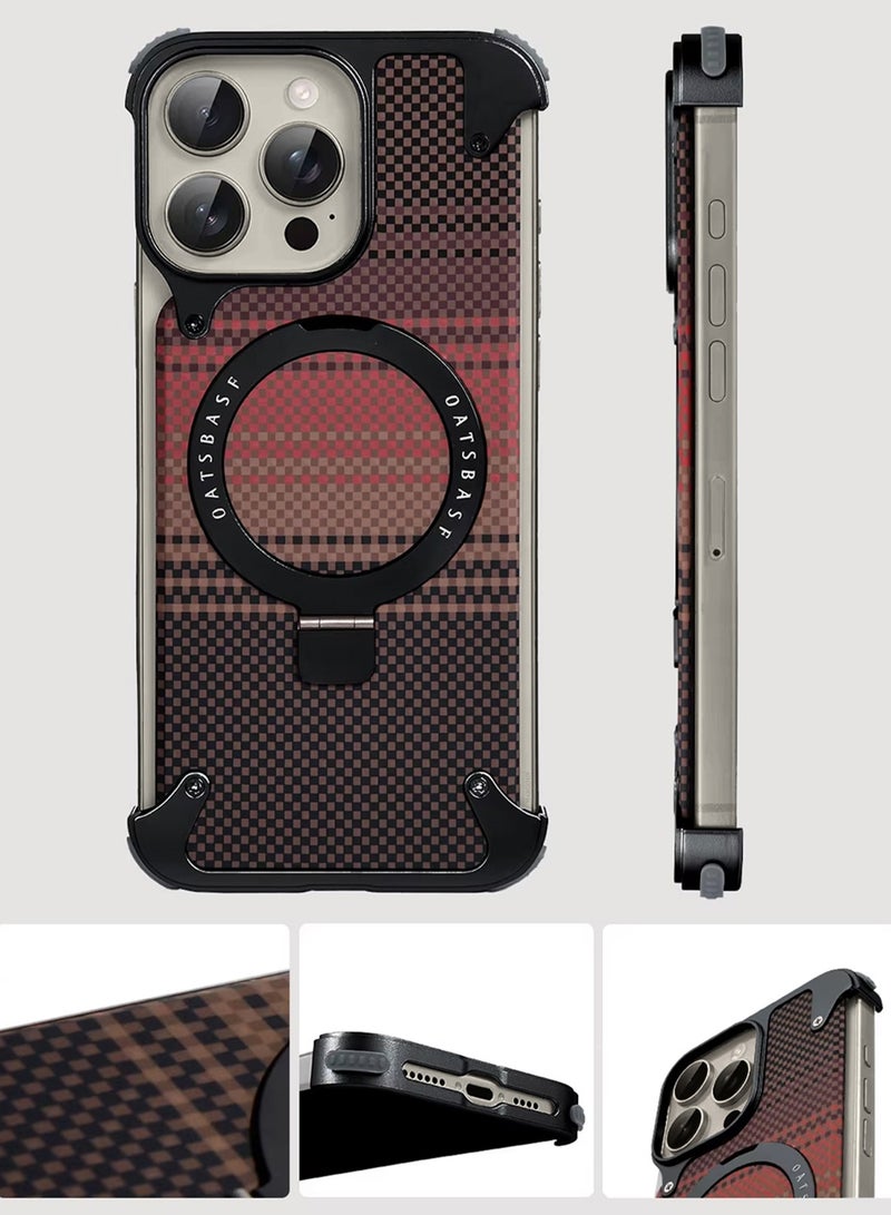 CATANES Case Cover for iPhone 15 Pro Max, Magnetic Ring Stand, Carbon Fiber Texture, Shockproof Armor, MagSafe Compatible - Brown - Image 4