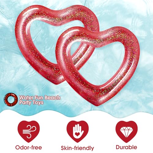 Sumind 2 Pcs Heart Pool Floats Inflatable Swim Rings 473 x 394 Inch Bachelorette Floaties Heart Shaped Swimming Loungers Tube for Wedding Bride Summer Beach Party DecorationsRed - Image 5