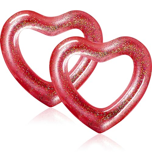 Sumind 2 Pcs Heart Pool Floats Inflatable Swim Rings 473 x 394 Inch Bachelorette Floaties Heart Shaped Swimming Loungers Tube for Wedding Bride Summer Beach Party DecorationsRed - Image 1