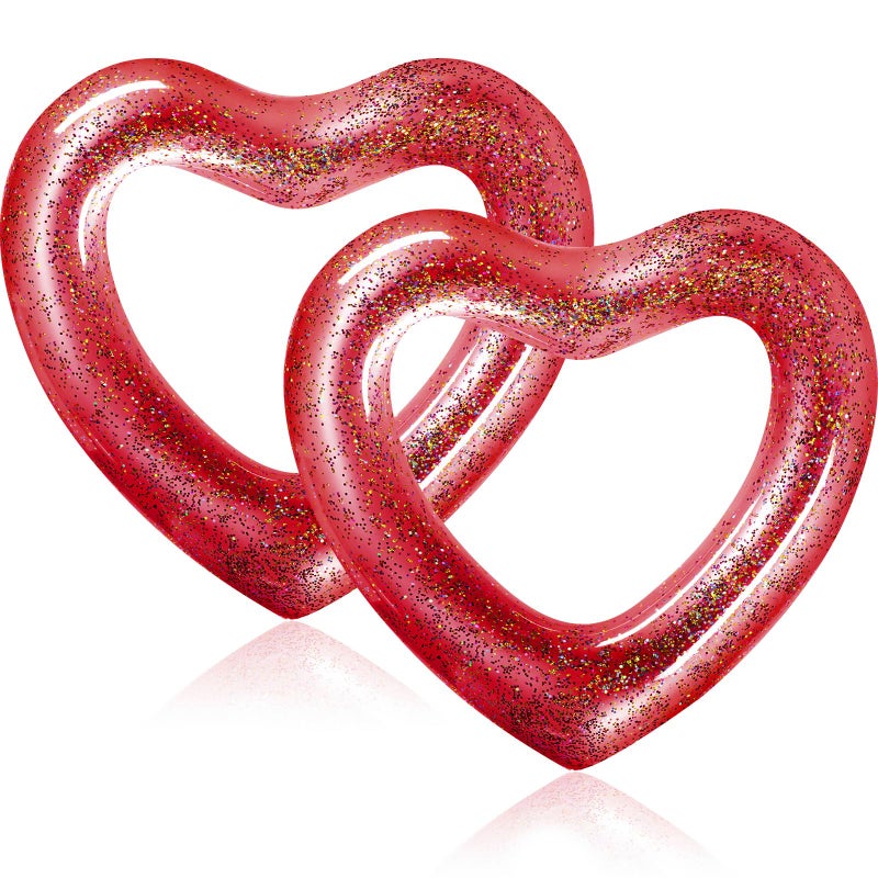 Sumind 2 Pcs Heart Pool Floats Inflatable Swim Rings 473 x 394 Inch Bachelorette Floaties Heart Shaped Swimming Loungers Tube for Wedding Bride Summer Beach Party DecorationsRed - Image 3