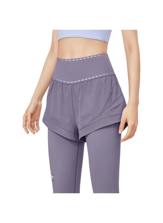 VFU Faux Two-Piece Yoga Pants, High-Intensity Fitness Wear, Outdoor Running Fitness Workout Pants, Spruce Purple, L - Image 2