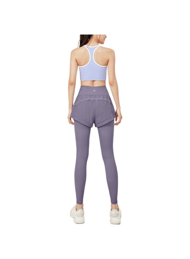 VFU Faux Two-Piece Yoga Pants, High-Intensity Fitness Wear, Outdoor Running Fitness Workout Pants, Spruce Purple, L - Image 3