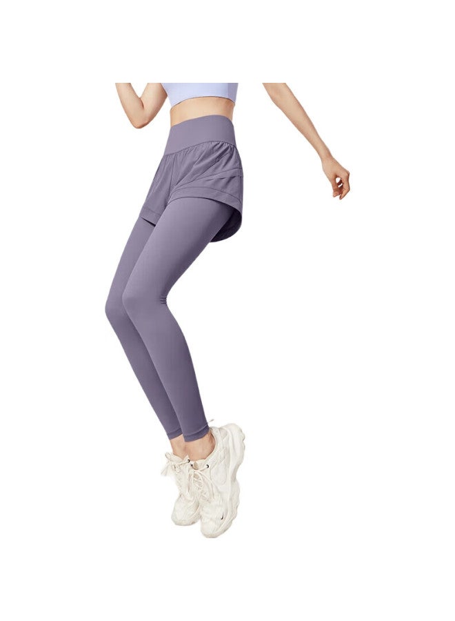 VFU Faux Two-Piece Yoga Pants, High-Intensity Fitness Wear, Outdoor Running Fitness Workout Pants, Spruce Purple, L - Image 1