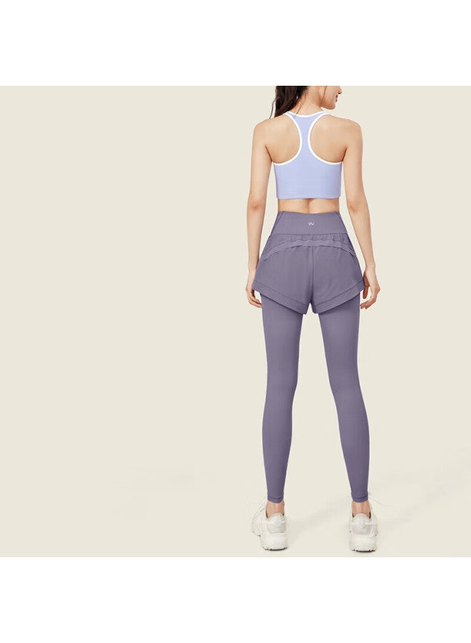 Vfu Faux Two-piece Yoga Pants, High-intensity Fitness Wear, Outdoor Running Fitness Workout Pants, Spruce Purple, L - Image 2