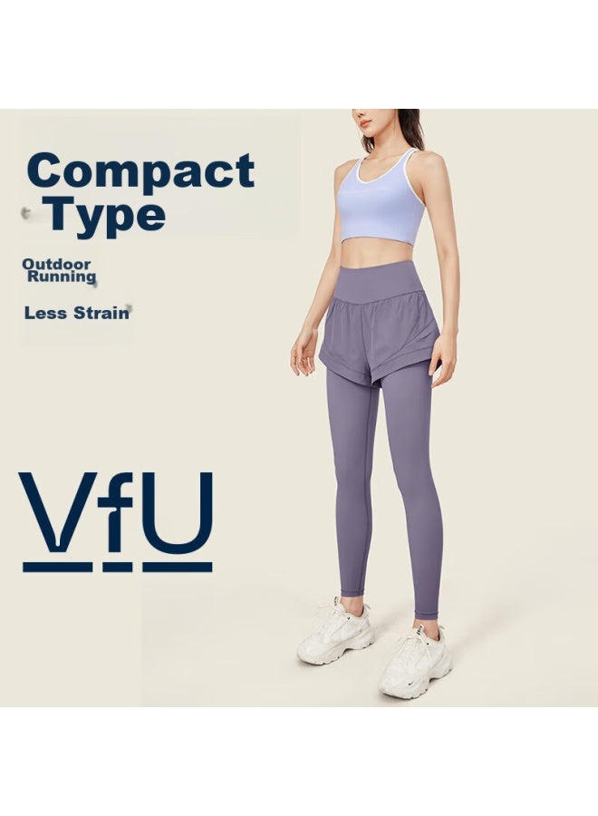 Vfu Faux Two-piece Yoga Pants, High-intensity Fitness Wear, Outdoor Running Fitness Workout Pants, Spruce Purple, L - Image 1