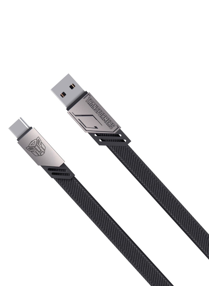 TRANSFORMERS TF-A08 Charging Braided Cable – 1.5m USB-A to Type C, 100W Power, Durable & Tangle Free Design – Grey - Image 1