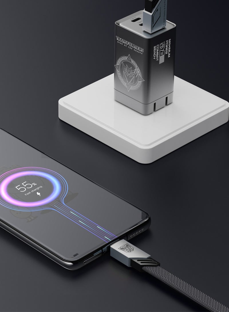 TRANSFORMERS TF-A08 Charging Braided Cable – 1.5m USB-A to Type C, 100W Power, Durable & Tangle Free Design – Grey - Image 4