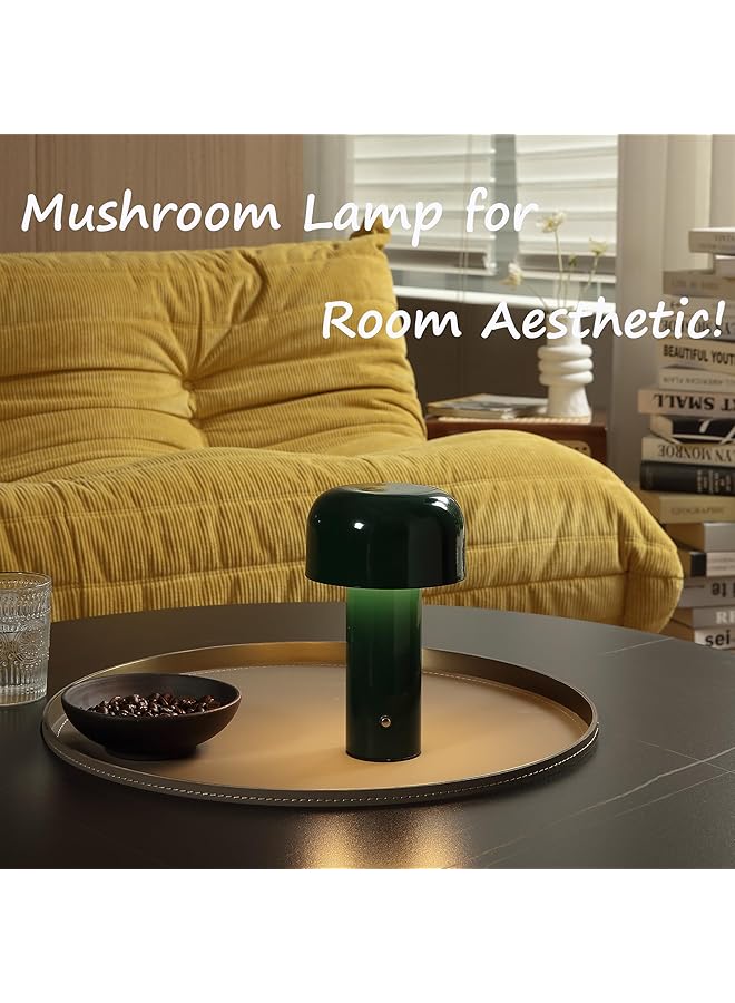 إيروريكس مصباح طاولة عصري على شكل فطر قابل لإعادة الشحن يعمل باللمس مع إضاءة ليلية LED قابلة لإعادة الشحن مع 3 مستويات سطوع مصباح بجانب السرير للاستخدام الداخلي والخارجي للمطاعم والمقاهي باللون الأخضر الداكن Hj Js001 - Image 5