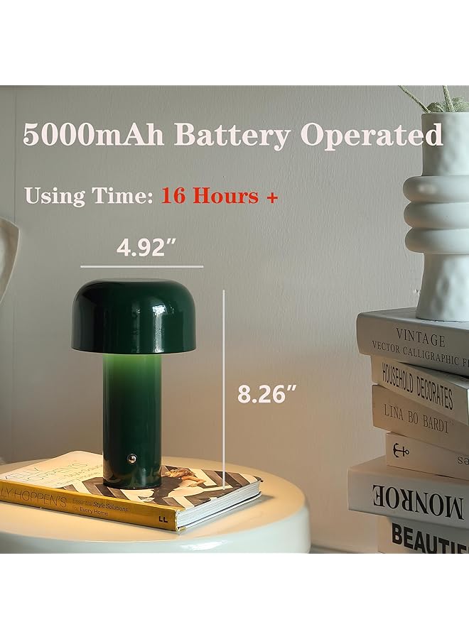 إيروريكس مصباح طاولة عصري على شكل فطر قابل لإعادة الشحن يعمل باللمس مع إضاءة ليلية LED قابلة لإعادة الشحن مع 3 مستويات سطوع مصباح بجانب السرير للاستخدام الداخلي والخارجي للمطاعم والمقاهي باللون الأخضر الداكن Hj Js001 - Image 4