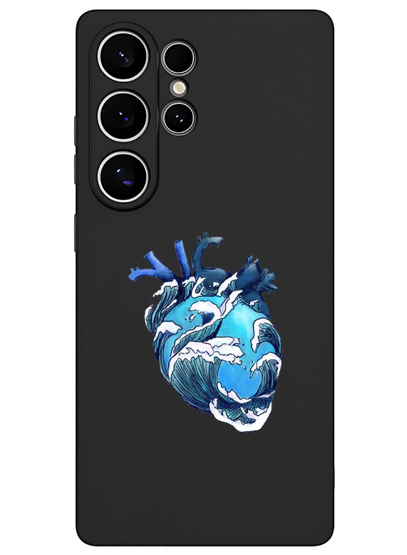 Theodor غطاء سليم واقي من السيليكون السائل مع حماية كاملة للجسم ضد الخدوش وصدمات لهاتف سامسونج جالاكسي S25 ألترا (أسود) - قلب - Image 1