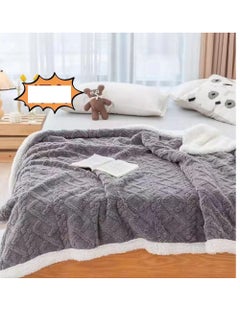 BAIG Double Layer Thick Winter Blanket Throw Soft Warm Sherpa Wool Super King Size Blankets for Beds Plaid Taff Cashmere Lamb Thermal Quilt Bedspread 200*230CM-Grey  - Image 1