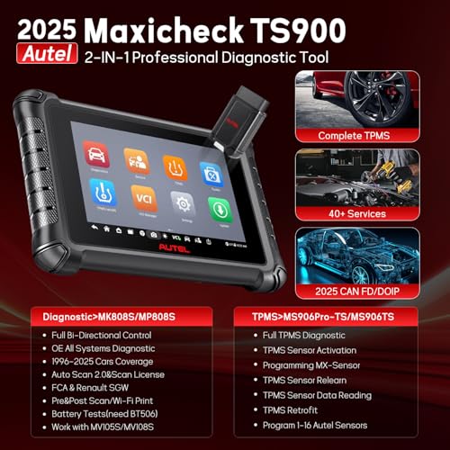 Autel MaxiTPMS TS900, Scanner & TPMS Programming Tool 2-in-1, Upgrade of MK900BT, MK900TS, MS906TS, MX900, MK900, All System Diagnosis, 40+Services CAN FD/DoIP Program Autel MX Sensors - Image 2