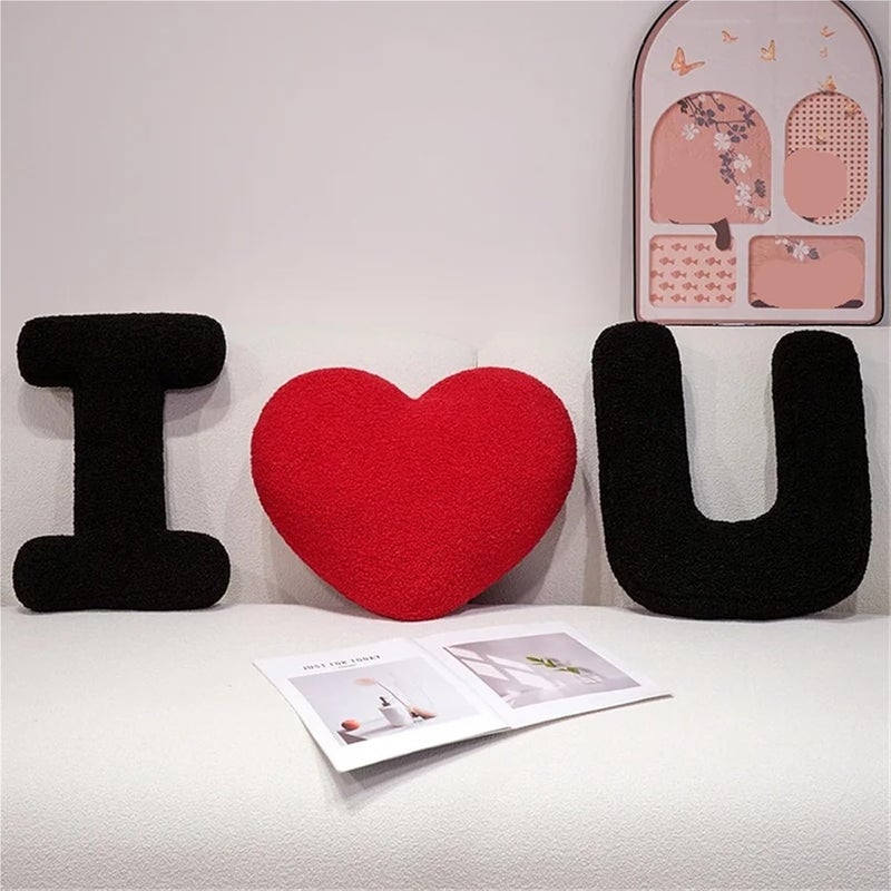 Heart Plush Pillow Black Letters Sofa Cushion Stuffed Pillows Room Decor for Chair Sofa,Living Room(Color 18) - Image 2