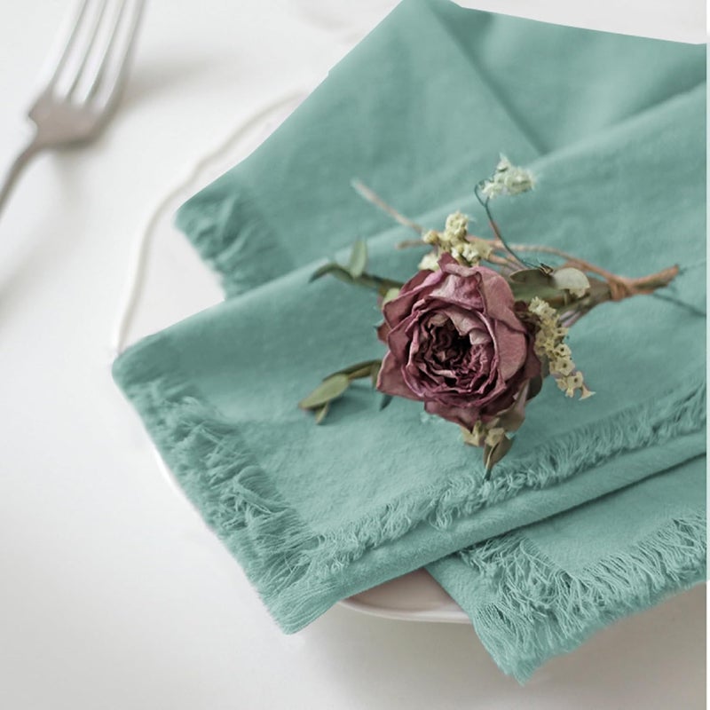 Ayuzawa Handmade Cloth Napkins 100 Cotton Napkins with FringeDelicate Handmade Cloth Napkins for Dinners Parties Weddings and More18 x 18 Inch Set of 4  Turquoise - Image 2