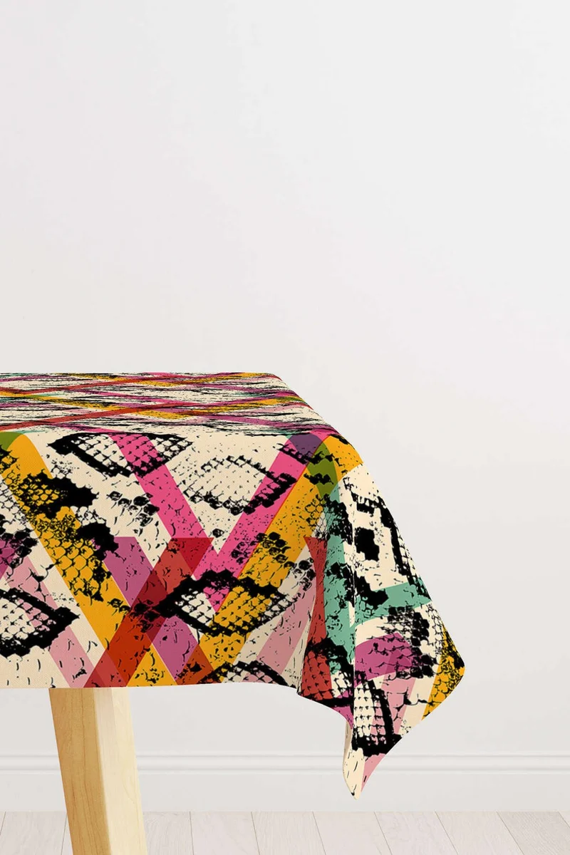 Cango Home Black Beige Snakeskin Patterned Digital Printed Tablecloth CGH367-MS
