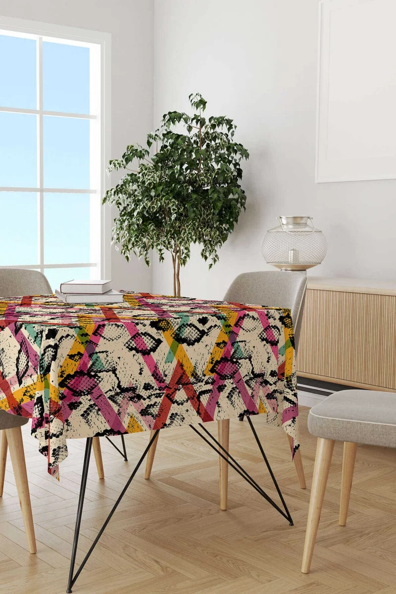 Cango Home Black Beige Snakeskin Patterned Digital Printed Tablecloth CGH367-MS