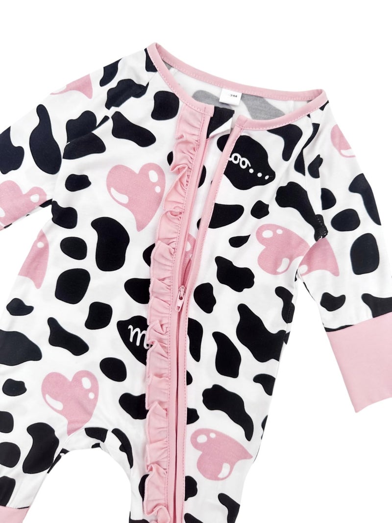 Bow Dream Baby Girl Clothing Footies Bamboo Rayon Baby Girl Clothes Baby Romper Jumpsuit Newborn-24 Months Pink Blue Flower Cow 1-3 Months - Image 3