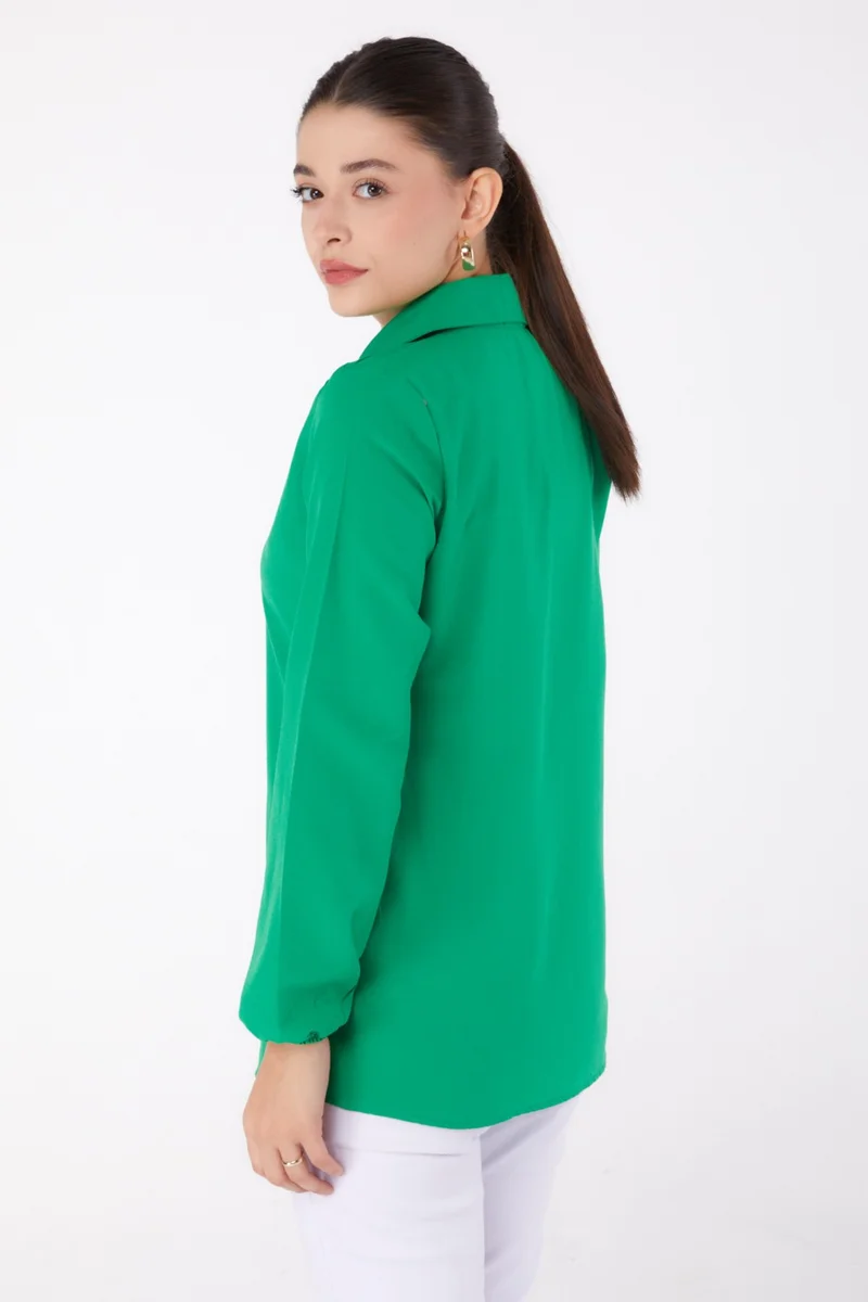 Tofisa Plain Shirt Collar Women's Green Printed Shirt - 13341